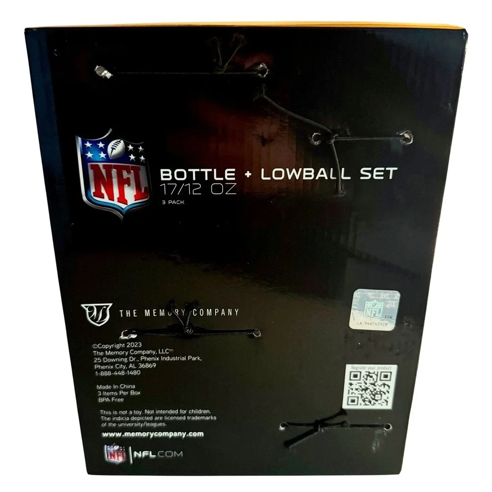 Bengals NFL Bottle + 2 Lowball Glass Set (17oz/12oz) New In Box‎
